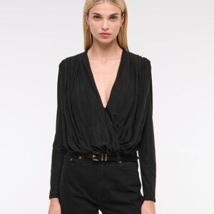 Abercrombie & Fitch NTW Sexy Lunge Draped V-Neck Lightweight LongSleeve Bodysuit